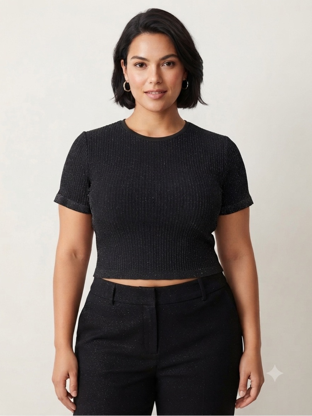 wild fable Black Sparkle Ribbed Crop Top